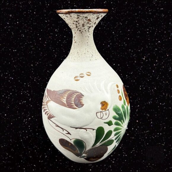 Mexico Folk Art Pottery Vase Signed MDRA Cuckoo Bird Painted 5.5”T 1.75”W - Picture 3 of 11